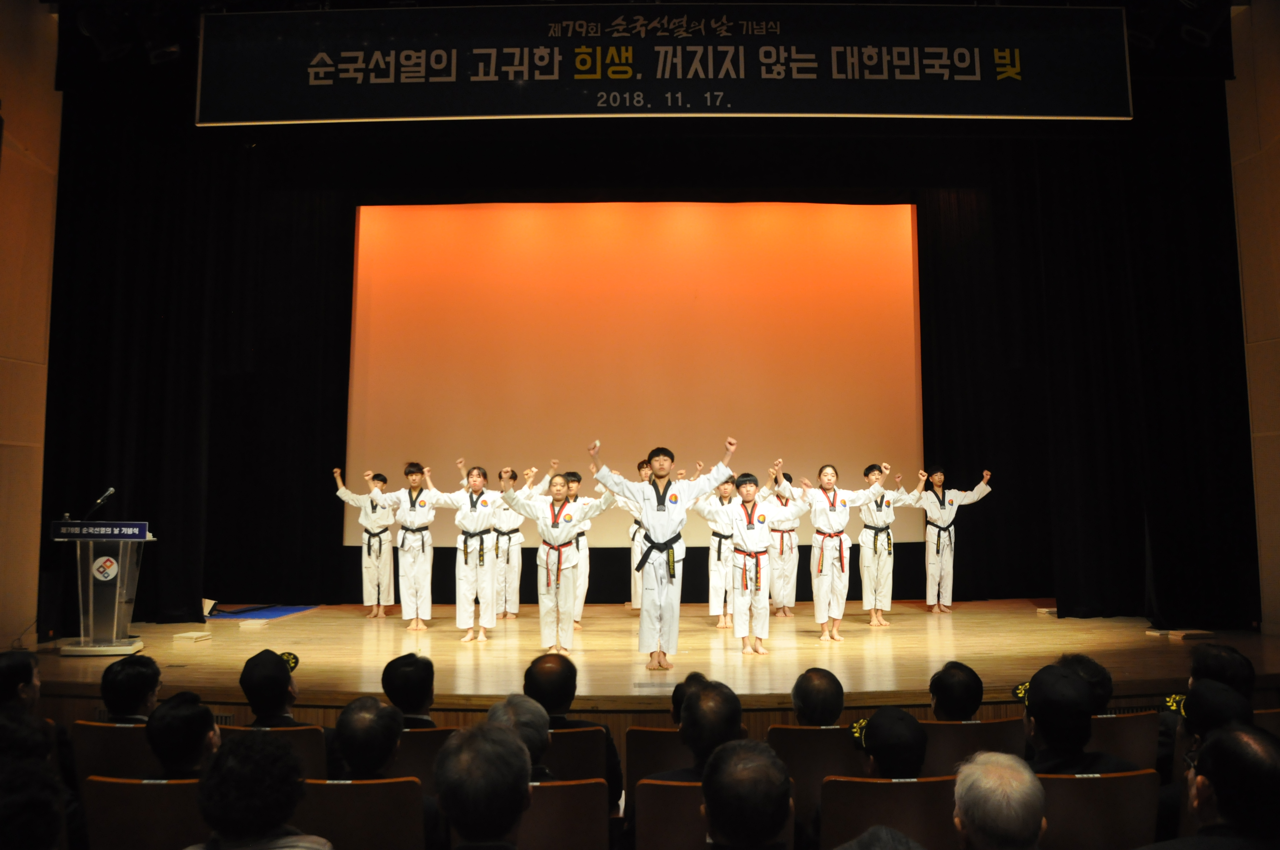 13-1-2 제79회 순국선열의 날 기념식 - 부산  K타이거즈 시범단이 태권무 공연을 하고 있다.JPG